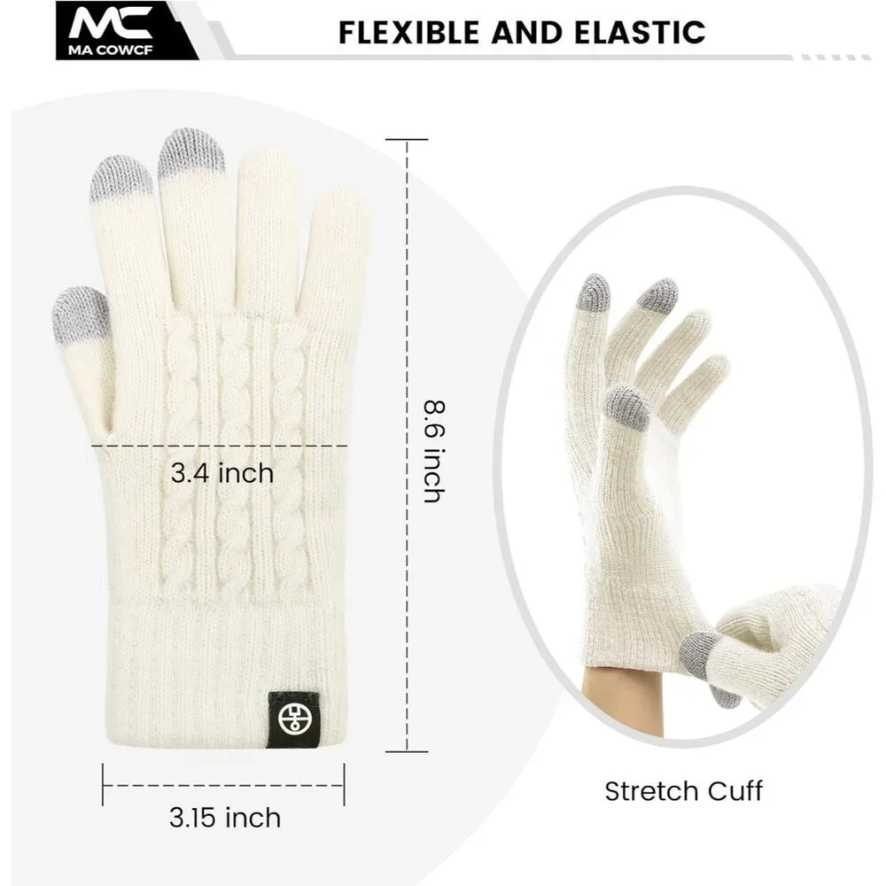 Women's Thermal Knit Winter Gloves Touch Screen Elastic Soft for Running